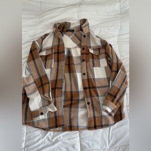 Plaid Shacket in Cream and Brown